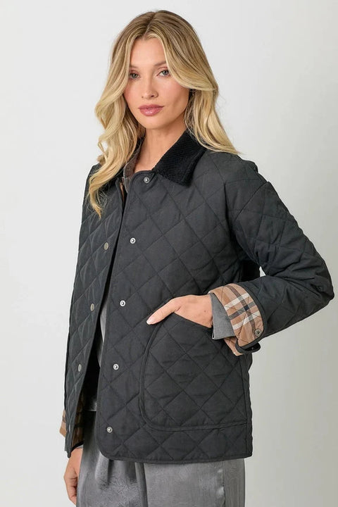 Contrast Quilted Jacket - Black