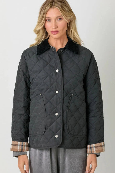 Contrast Quilted Jacket - Black
