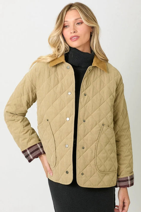 Contrast Quilted Jacket - Latte