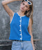 Contrast Trim Knit Button Vest - Blue