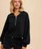 Cotton Thermal Cropped Half Zip Pullover - Black