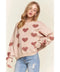 Cropped Button Down Sweater Cardigan Boho Floral Heart Patte khaki/mauve