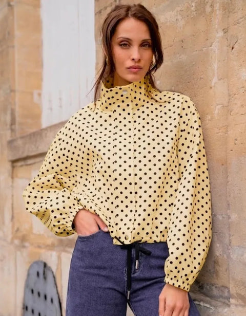 Cropped White Jacket with Black Polka Dots