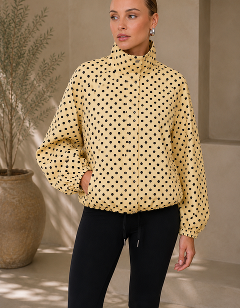 Cropped White Jacket with Black Polka Dots