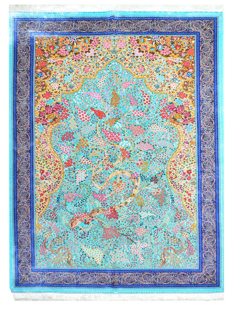 Fine Isphahan Decorative 100% Silk Oriental Rug 6' 8" x 9' 8"