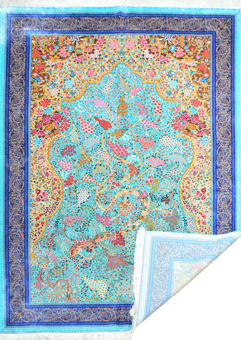 Fine Isphahan Decorative 100% Silk Oriental Rug 6' 8" x 9' 8"