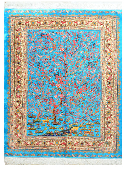 Fine Isphahan Tree of Life 100% Silk Rug 4' x 6'