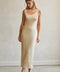 Emberly Semi Sheer Ribbed Maxi Dress in Cream