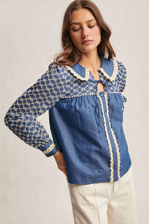 Embroidered Denim Blouse