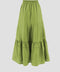Eyelet Detail Elastic Waist Midi Skirt GREEN