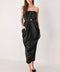 NOIR DRAPE BLACK RUCHED TULIP-SKIRT MIDI DRESS
