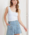 ANGEL WINGS AND CHAMOMILE DENIM WOVEN SHORTS