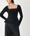 SWEET DEVOTION BLACK LACE-TRIM SQUARE NECK SWEATER