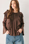 COCOA CASCADE BROWN TIERED-RUFFLE BLOUSE