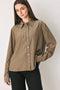 STRIPED DRAMA BROWN& BLACK BUTTON-DOWN TOP