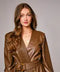 Pleated Neck Belted Wrap Mini Dress in Faux Leather