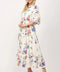 Floral Motif Midi Dress with Gathered Waist Cotton Fabric