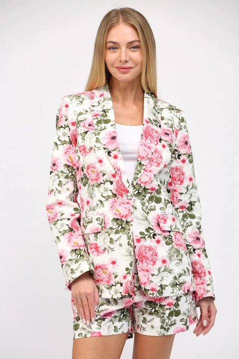 Floral Print Cotton Blazer