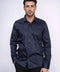 Cotton Satin Slim Fit Long Sleeves Plain Navy Blue Men Shirt - Wessi