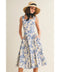 Garden Floral Porcelain Square Neck Midi Dress