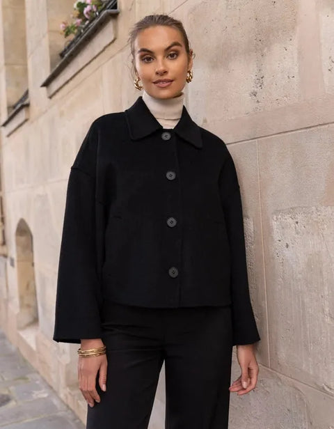 Handmade Oversized Cropped Wool Coat Black