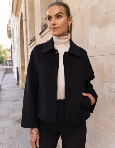 Handmade Oversized Cropped Wool Coat Black