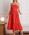 RUSTIC DREAM RED WOVEN MIDI DRESS