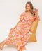 OCEAN FLORALS CORAL WOVEN MIDI DRESS
