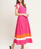 FOREST CHARM FUCHSIA ORANGE WOVEN MIDI DRESS