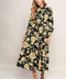 MIDNIGHT BLOOM BLACK WOVEN MIDI DRESS