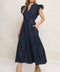 POWER DENIM GODDESS DARK INDIGO MIDI DRESS