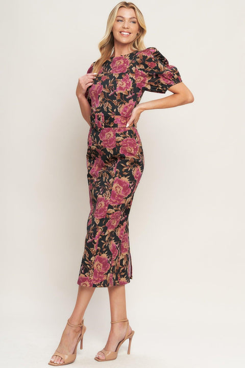 GOTHIC ROSE WOVEN MIDI DRESS
