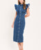 SWEETHEART BUTTON PARADE DENIM MIDI DRESS