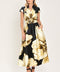 NOIR CHARM BLACK PRINTED BELTED FULL-SKIRT MIDI DRESS