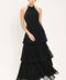 MIDNIGHT SPARK BLACK EMBELLISHED HALTER LAYERED MAXI DRESS