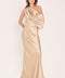 GILDED DRAPE SATIN ONE-SHOULDER MAXI DRESS