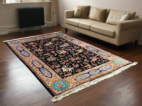 Exquisite 100% Silk Persian Design Rug – Elegant and Luxurious, size 6' 7" x 9' 10"
