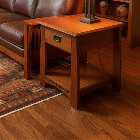 Mission Oak 1 Drawer Inlay End Table - Model A24