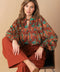 NOSTALGIC TEAL BROWN WOVEN TOP