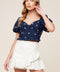BEBE ALERT NAVY WOVEN TOP