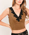 UMBER LACE AFTERGLOW FAUX SUEDE CROP TOP