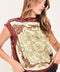 VINTAGE VINE BURGUNDY PRINTED WIDE-NECK TOP