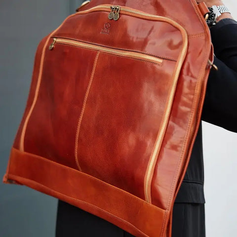 Italian Leather Garment Bag - Travels with Charley Cognac