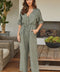 Italian Linen Long Sleeve Jumpsuit - Army Green