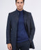 Standing Collar Checked Navy Blue Men Coat - Wessi