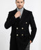 Metal Buttoned Double Breasted Black Men Long Coat - Wessi