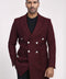 Metal Buttoned Double Breasted Burgundy Men Long Coat - Wessi
