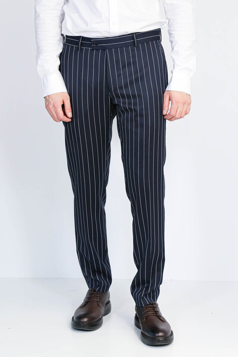 Navy White Pinstripe Slim Fit Dress Trousers – Wessi
