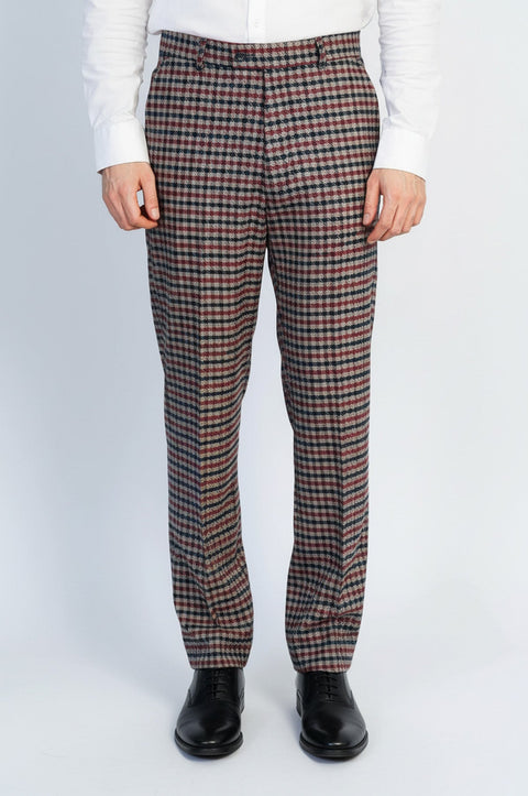 Navy Burgundy Checkered Fabric Trousers – Wessi
