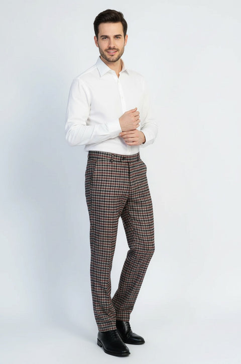 Navy Burgundy Checkered Fabric Trousers – Wessi